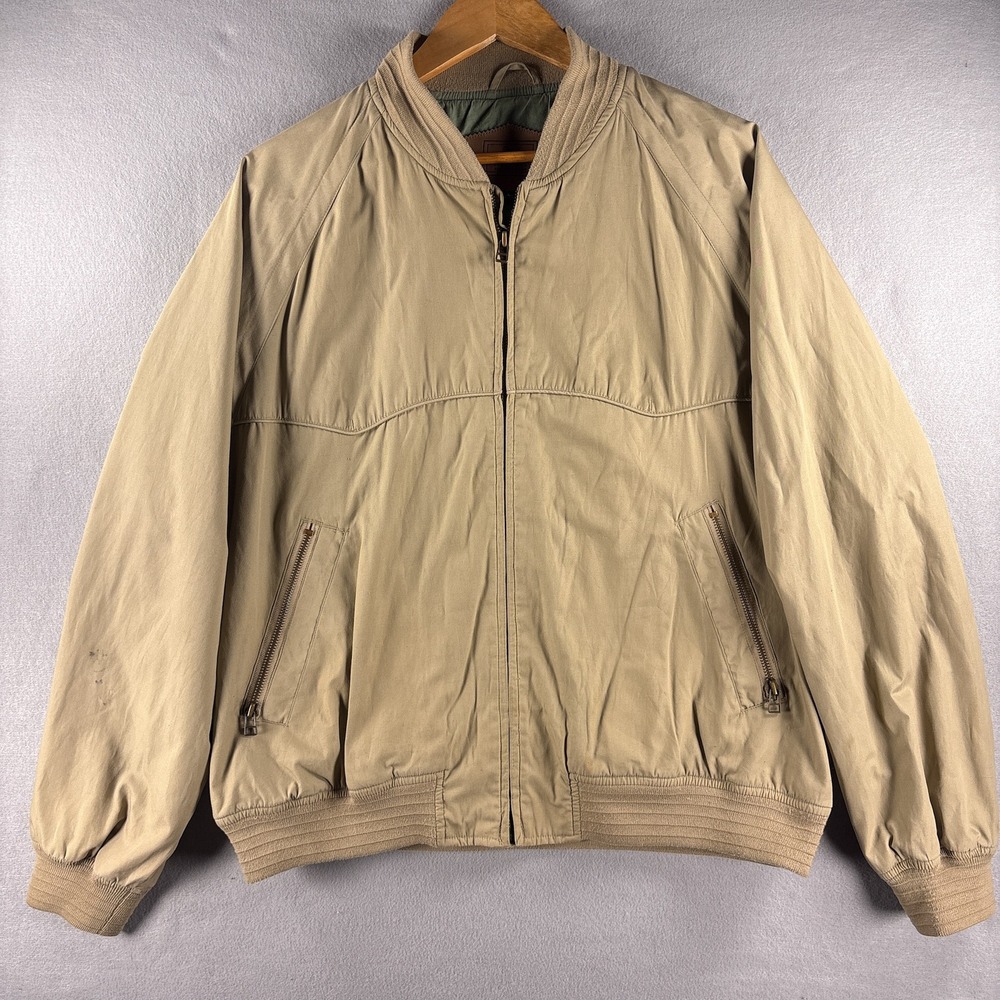 Vintage Woolrich Khaki Cotton-Lined Bomber Jacket Large Full Zip Pockets 4111